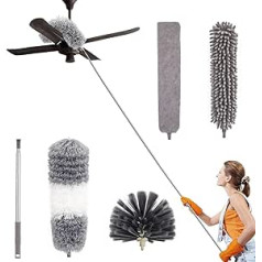 LAPONO Pack of 5 Duster with Telescopic Handle Microfibre Washable Bendable Duster Broom Telescopic Handle Corner Broom Reusable Cleans Corners Effectively Removes Dust and Cobwebs