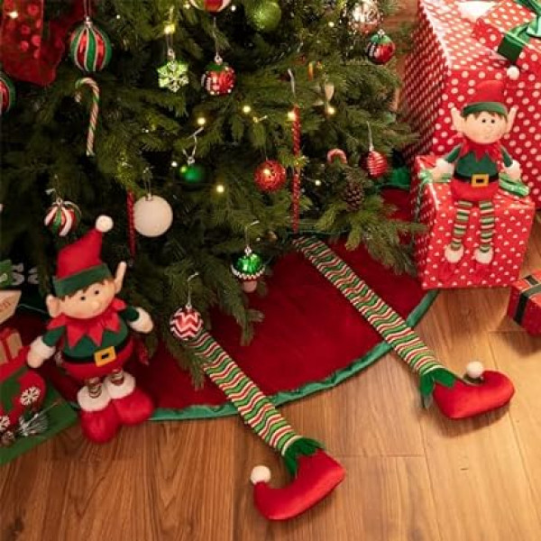 Valery Madelyn 36 Inches/91.5 cm Christmas Tree Blanket Fabric Christmas Tree Skirt with Legs and Wave Trim Santa Helper Christmas Party Christmas Tree Decoration