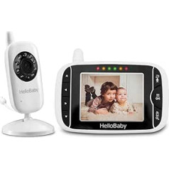 HelloBaby Babyphone with Camera, HB32 3.2-Inch Digital Wireless TFT LCD, Video Baby Monitor with Digital Camera, Night Vision, Temperature Monitoring and 2-Way Talkback System (White)