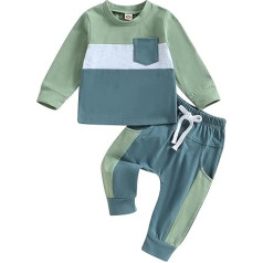 Owegvia Baby Boys Pants Set, Long Sleeve Crew Neck Sweatshirt With Elastic Waist Sweatpants Baby Boy Outfits (Green, 12-18 Months)