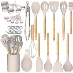 Umite Chef Kitchen Utensils Set, 24 Pieces, Non-Stick, Heat-Resistant Silicone, Spatula Set with Holder, Wooden Handle