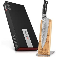SENSEI® Damascus Knife with Holder, Japanese Knife with 67 Layers, Ultra Sharp, Damask Kitchen Knife, Chef's Knife Made of VG-10, for Professional and Hobby Chefs