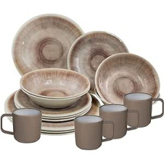 Melamine Camping Crockery Set for 4 People, 16 Pieces, Brown, with 90 °C Cups with Non-Slip Function, Dishwasher Safe Camping Tableware, Caravan, Camping, Festival