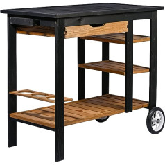 dobar® 35455FSCe BBQ Trolley Solid Wood | Serving Trolley for Drinks | Side Trolley for Barbecuing | For Garden/Patio/Balcony | Rollable Serving Trolley with 2 Rubber Wheels | 95 x 48 x 84 cm |