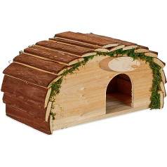 Relaxdays Hedgehog House Wood & Moss Hedgehog Hotel with Base Winter Quarters for Hedgehogs Garden 18 x 34 x 17 cm Natural