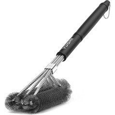 Vdisrr Stainless Steel Grill Brush, Long Handle, Stainless Steel Bristles in Three Rows, Ideal for Cleaning Charcoal, Electric and Gas Grills