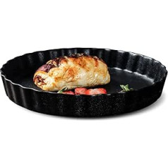 Backgeschirr, Backblech mit Griff, Porzellan/große Backformen, runde Pizzaform for Ofenkeramik, große Kuchenform, schwarz, 27 x 27 x 4 cm, 10,5 Zoll (Farbe: Schwarz, Größe: 10,5 Zoll)