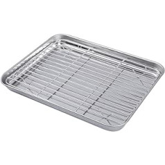 DOITOOL Non-Stick Baking Tray 1 Set Rectangular Stainless Steel Baking Tray with Removable Cooling Rack - 26 x 20 x 2.5 cm