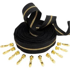 AERZETIX - C62762x5-C62952x10 - Set of Zip with Metal Zip 5 m No. 4 Colour: Black Brass-Plated + 10 Sliders No. 4 Not Lockable Colour: Brass - Metal - Haberdashery