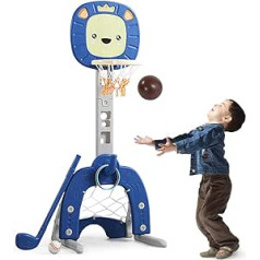 Ealingmoon Children's Basketball Hoop Set, 4-in-1 Height-Adjustable Basketball Stand, Football Goal Golf & Throwing Game, Mini Basketball Hoop Indoor for Room, Sports Equipment, Toys from 3 4 5 6 7 Years Boys