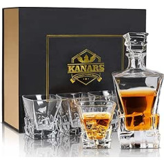 Kanars Whisky Carafe Set, 800 ml Whiskey Decanter with 4 x 300 ml Glasses, Lead-Free Crystal Glasses, Beautiful Gift Box, 5 Pieces, High Quality