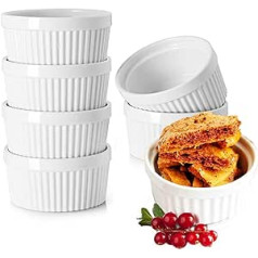 YBCPACK 150ml Ramekin Set of 6 - Porcelain Souffle Bowl for Small Cakes, Cream Brulee, Pudding and Ice Cream, Also Ideal as a Serving Bowl for Sauces and Side Dishes