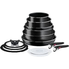 Tefal Ingenio Easy ON Pots & Pans Set, 13 Pieces, Stackable, Removable Handle, Space-Saving, Non-Stick Coating, Not Suitable for Induction Cookers, Black, L1599243