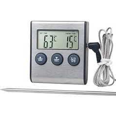 Oven Grill Meat Thermometer with Probe, INRIGOROUS Cooking Thermometer Built-in Countdown Kitchen Timer with Alarm for Grilling and Grilling, Battery Included (Basic)