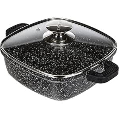 Kamberg 0008100 - Square Cooking Pot 20 cm - Cast Aluminium - Stone Effect Coating - With Glass Lid - For All Types Of Cookers Including Induction - PFOA-Free, Aluminium