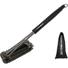 Star-BBQ 3-in-1 Grill Brush with Long Handle for Cleaning Grill Grates Made of Stainless Steel, Enamel and Cast Iron for Gas Grill, Charcoal Grill, Electric Grill and Smoker for Outdoor (3 Bristles)