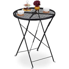 Relaxdays 71.5 x 60.5 cm, black, 10036729 folding balcony table, HxD, weatherproof garden table with umbrella hole, round, steel