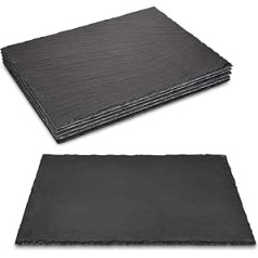 Navaris Slate Plate Placemat Set of 6 – 38 x 28 cm Slate Plates 6 x Serving Plates for Sushi Cheese – Square Slate Plate, Large, Anthracite