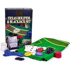 M.Y. Texas Hold'em Poker & Blackjack Set - Includes Poker Chips, Card Game and Mat