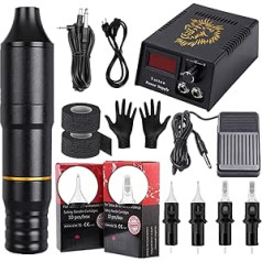 YCHBOS Tattoo Machine Pen Set Complete Tattoo Machine Set Professional with 20 Pieces Adjustable Tattoo Needles Digital Power Supply Strong Motor
