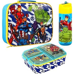 Zawadi Global Avengers Children's Lunch Box Set - Insulated Lunch Bag, Multi-Compartment Lunch Box & 540 ml Water Bottle - School Travel Lunch Food Set, BPA Free