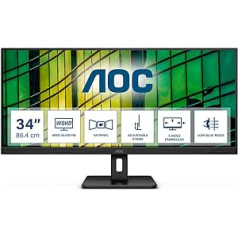 AOC U34E2M - 34 Inch WQHD Monitor, 100 Hz, 4 ms, Adaptive Sync (3440 x 1440, HDMI, DisplayPort) Black