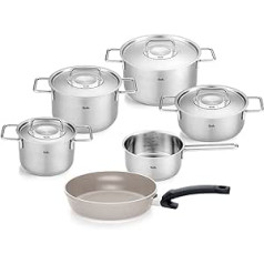 Fissler Pure Collection 6-Piece Stainless Steel Saucepan Set with Metal Lids (3 Saucepans, 1 Stewing Pan 1 Saucepan, Ceratal Comfort Pan 24 cm) Induction