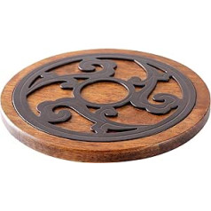 Ww Style Pot Trivet, Pot Mat Made of Wood and Metal, Solid Wood, Round, Diameter 20 cm, Heat Resistant, Sustainable, Trivet for Hot Pots Pans Casserole Dishes Teapot for Kitchen Dining Table