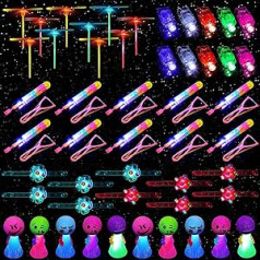 DAZZTIME Pack of 50 LED Light Toy Party Items Set, LED Toys Party, Children's Birthday Party Bag Set, Party Item Set for Children, Party Accessories and Goodie Bag Stuffers, Spring Launchers Toys