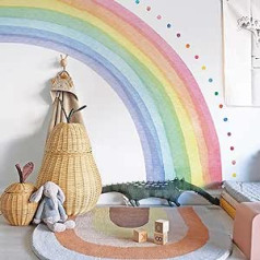 Neukids FABRIC Giant Half Rainbow Wall Sticker Self-Adhesive Rainbow Polka Dots Wall Sticker Bedroom Living Room Children's Room Baby Room Wall Sticker Corridors Wall Decoration 200 x 180 cm