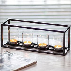 Sziqiqi Tea Light Holder, Candle Holder, Metal, 4 Lanterns, Candle Holders for Advent Wreath, Christmas, Decorative Candle Holder, Pillar Candelabra, Geometric Candelabra for Table Centrepiece