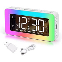 SZELAM Digital Alarm Clock, RGB Coloured Alarm Clock for Bedroom, Double Alarm with Day/Weekday/Weekend, USB Charging Port, Snooze, Extra Loud, Dimmable Mirror Clocks for Children, Boys, Girls,