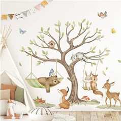 DEKO KINDERZIMMER Wall Sticker Forest Animals Tree Wall Sticker for Baby Room Bear Fox Deer Wall Sticker Children's Room Bedroom Wall Decoration DK1134-05