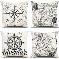 ZHAOMIMI Set of 4 Decorative Cushion Covers, Cotton Linen Cushion Covers, Decorative Cushion, Sofa Cushion for Couch, Car, Bedroom, 45 x 45 cm (Navigation)