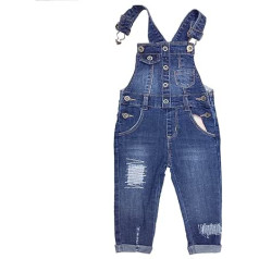 KIDSCOOL SPACE Baby Girls Cotton Dungarees with Floral Embroidery, blue