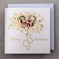 Art Nuvo WEDDING INVITATIONS CARDS - 20 pieces, 135 x 135 mm, with printed interiors and envelopes for wedding - gold foil design on watercolour paper