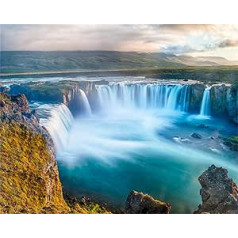 YEESAM ART DIY Oil Painting by Numbers Adults Children, Waterfall Nature Landscape, 16 x 20 Inches, Number Painting from 5 Oil Wall Art (Waterfall, with Frame)