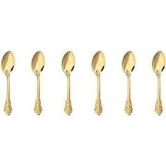 WuLun Golden Cutlery Set Baroque Antique Look 18/10 Stainless Steel Mirror Polished Ideal for Home, Kitchen, Restaurant, Wedding, Parties, Afternoon Tea, Coffee Spoons, 6 Pieces, Length 13.2 cm