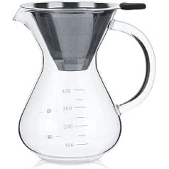 Coffee Filter Jug, 400 ml Glass Hand Filter Coffee Machine, Filter Jug with Scale, Pouring Coffee Machine for Home Office, 4.33 x 4.33 x 6.69 Inches