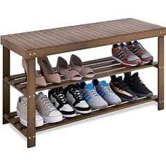 SMIBUY Shoe Bench, Bamboo Shoe Rack, 3 Tier Shoe Organiser, Storage Rack for Entrance, Hallway, Bathroom, Living Room, Hallway (Walnut)