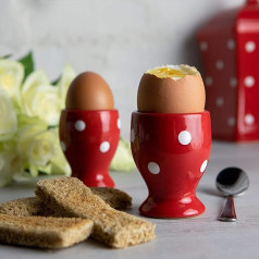 City to Cottage® - Ceramic egg cup set | red and white | polka dots | handmade | ceramic tableware set | 2 egg cups in a set