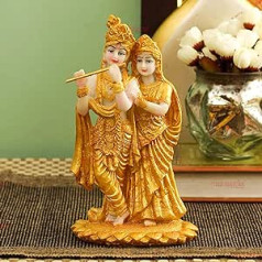 TIED RIBBONS Gold Plated Radha Krishna Idol Statue Showpiece (19 x 11 x 11 cm) Hindi God Statue Radha Krishna Murti Pooja Room Mandir Temple - Diwali Decorations for House and Diwali Gifts