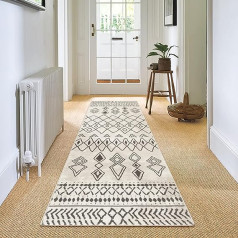 Carvapet Runner Rug, 60 x 240 cm, Non-slip Long Kitchen Rug, Washable Rug Runner, Soft Microfibre, Geometric Area Rug, Running Rug (Beige)