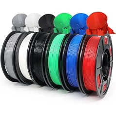 YOUSU PLA Plus (PLA+) Filament 1.75 mm 6 x 250 g Spool, Professional High Strength 3D Printer Filament (Black/White/Grey/Red/Blue/Green)