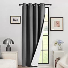 Deconovo Thick Winter Curtain with Eyelets Double Layer Window Curtain Thick Curtains Cold Protection Thermal Curtains Room Divider Curtain Heat-Insulating 240 x 140 cm (H x W), Dark Grey, 1 Piece