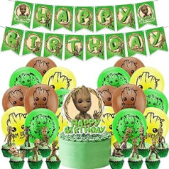 LKNBIF Groot Birthday Decorations Pack of 32 Groot Party Supplies Groot Balloons Decoration with Happy Birthday Banner Balloons Cake Topper