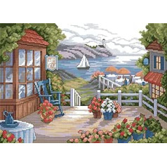 Awesocrafts Cross Stitch Kit Blooming Flowers Patio Simple Pattern Cross Stitch Embroidery Handmade 14K 2 Strands