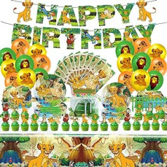 Pack of 125 Birthday Decorations, Children's Birthday Decoration, Boys Girls Birthday Decorations, Party Supplies Set with Plates, Banner, Napkins, Balloons, Cake Topper, Invitation Card, Foil Balloon