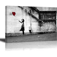Piy Painting Banksy Druck auf Leinwand Mädchen mit rotem Ballon, Kunst Graffiti HD Bild Malerei Wandbilder Wasserdicht Fertig Zum Aufhängen Moderne Dekoration für Zimmer Schlafzimmer Geschenk 30x40cm