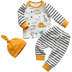 Awxoder Newborn Baby Boys Clothing Outfits Pattern Long Sleeve T-Shirt with Striped Trousers Hat 3-Piece Clothing Set